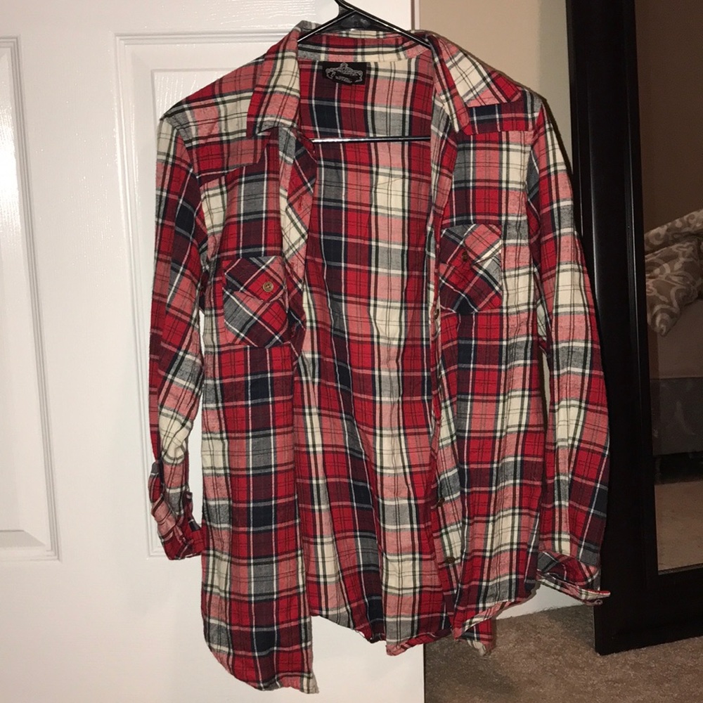 Red, navy and off white flannel